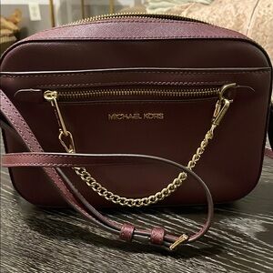 Michael Kors Brown and Gold Crossbody Bag with Chain Detail